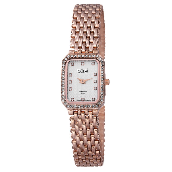 Burgi Womens Swiss Quartz Diamond Stainless Steel Bracelet Watch