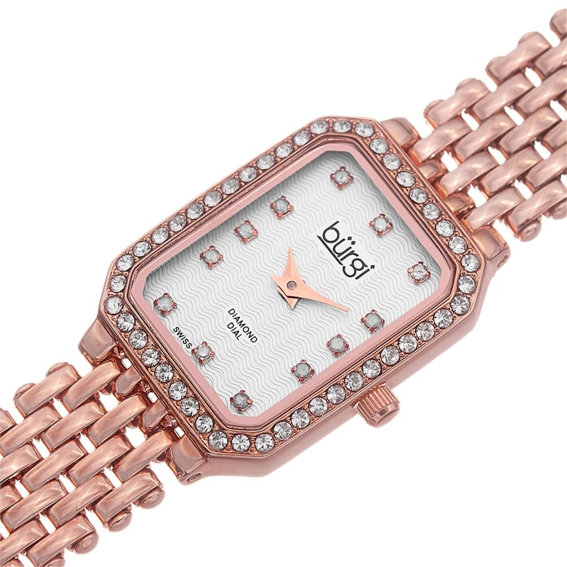 Burgi Women's Swiss Quartz Diamond Stainless Steel Rose-Tone Bracelet Watch