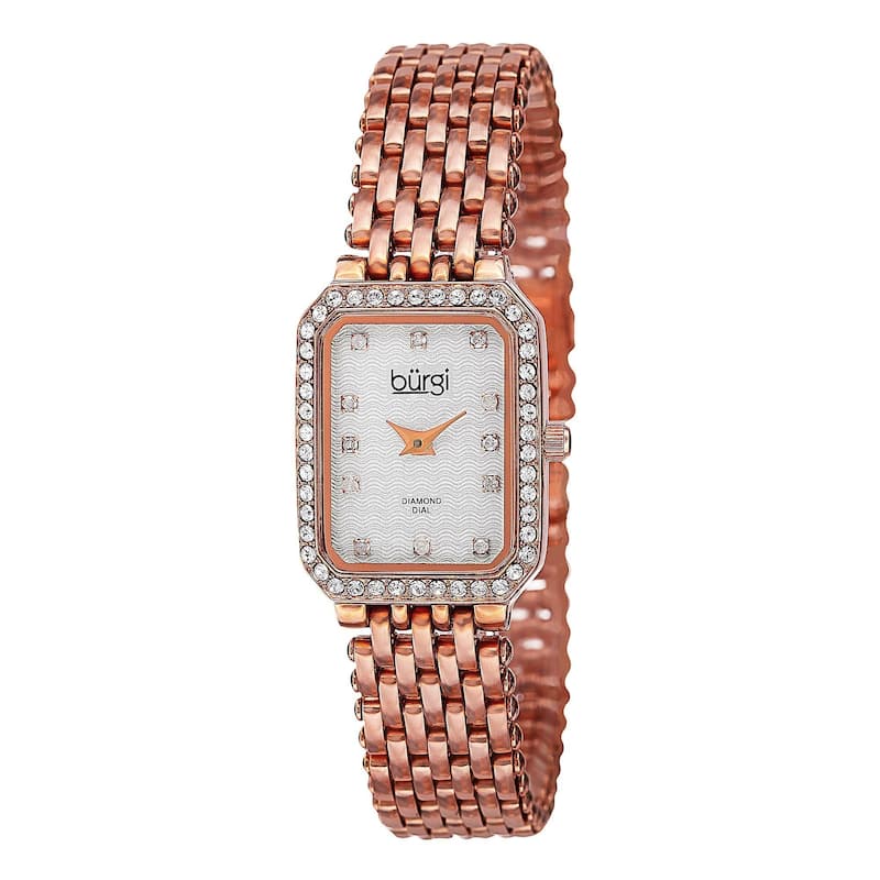 Burgi Women's Swiss Quartz Diamond Stainless Steel Rose-Tone Bracelet Watch
