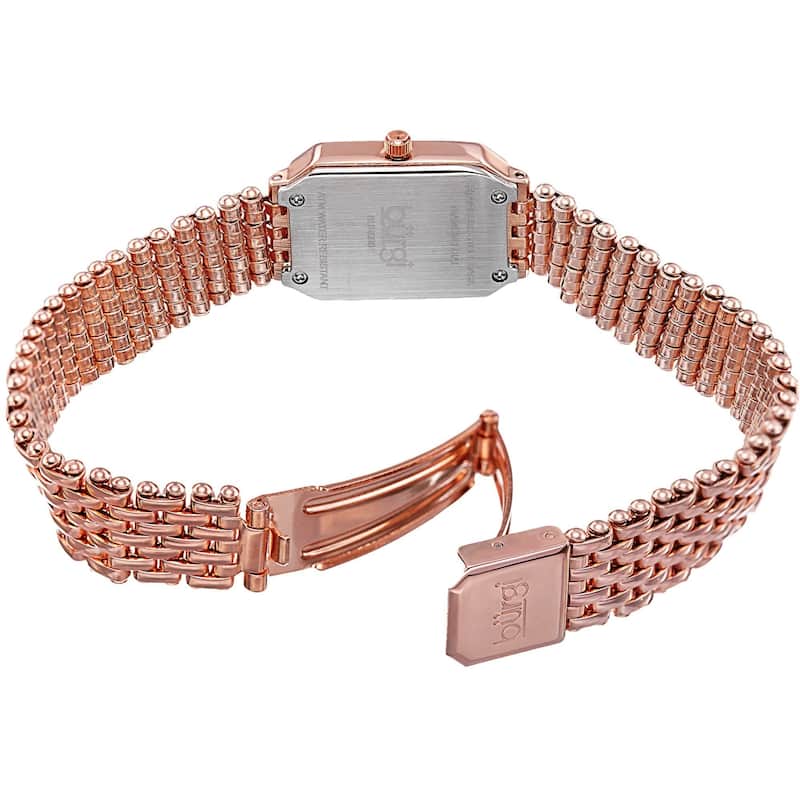 Burgi Women's Swiss Quartz Diamond Stainless Steel Rose-Tone Bracelet Watch