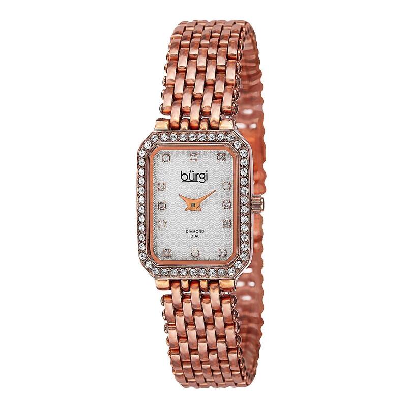 Burgi Women's Swiss Quartz Diamond Stainless Steel Rose-Tone Bracelet Watch