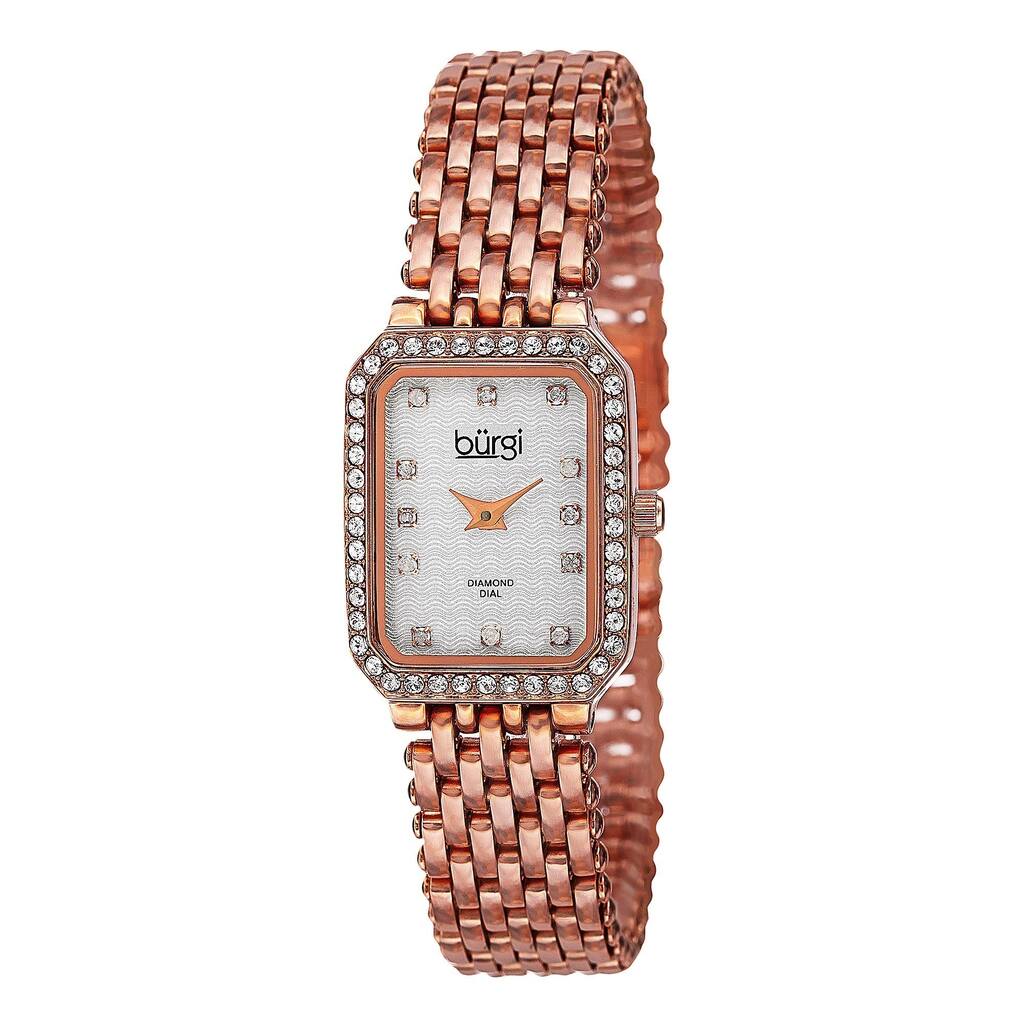 Burgi Women's Swiss Quartz Diamond Stainless Steel Rose-Tone Bracelet Watch