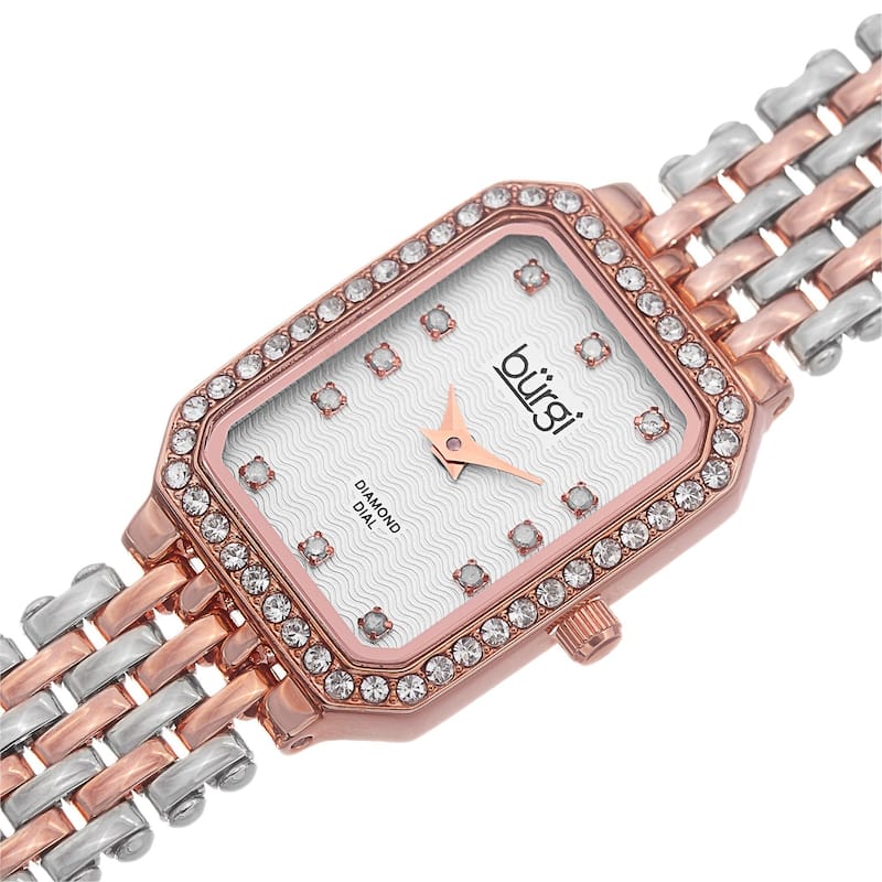 Burgi Women's Swiss Quartz Diamond Stainless Steel Two-Tone Bracelet Watch