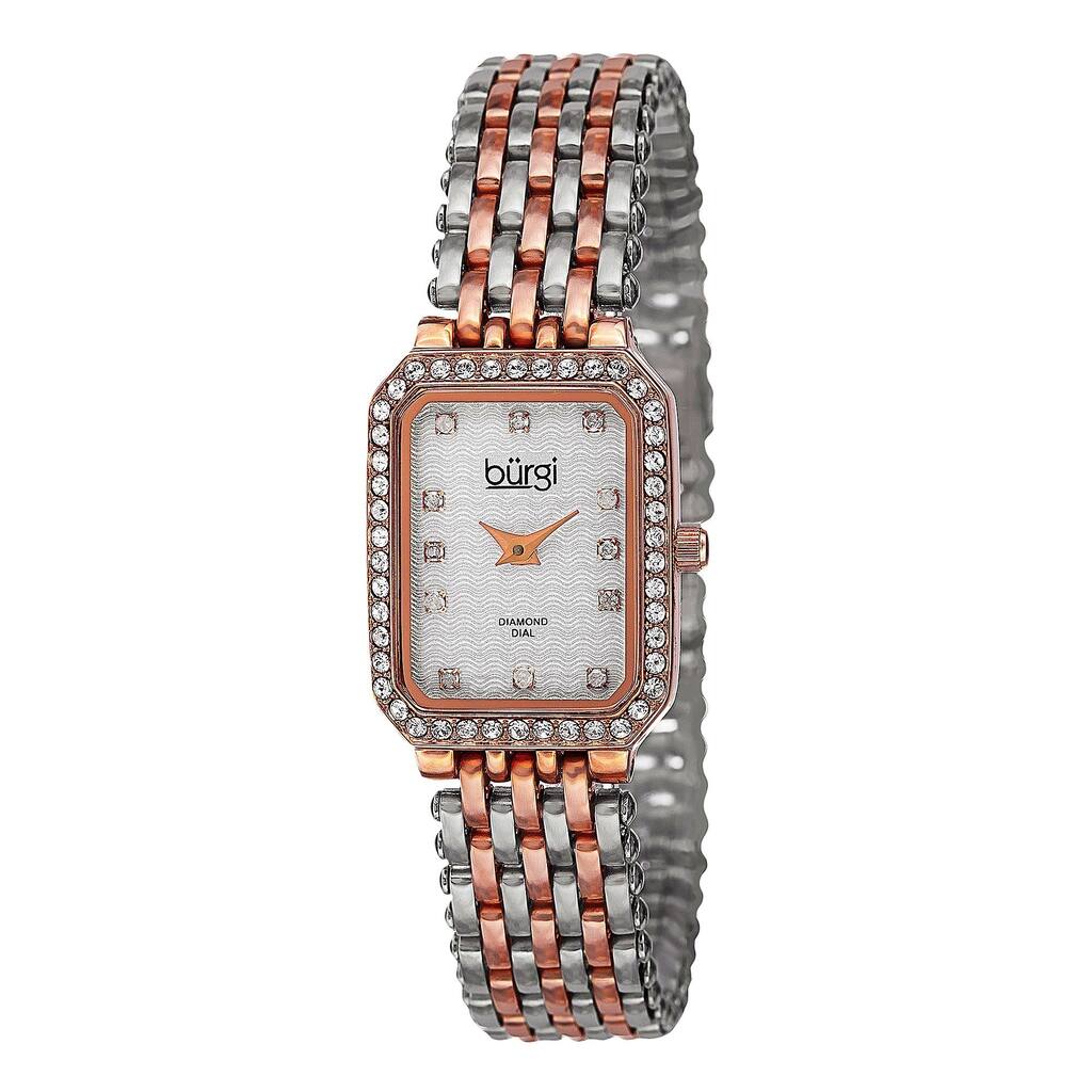 Burgi Women's Swiss Quartz Diamond Stainless Steel Two-Tone Bracelet Watch