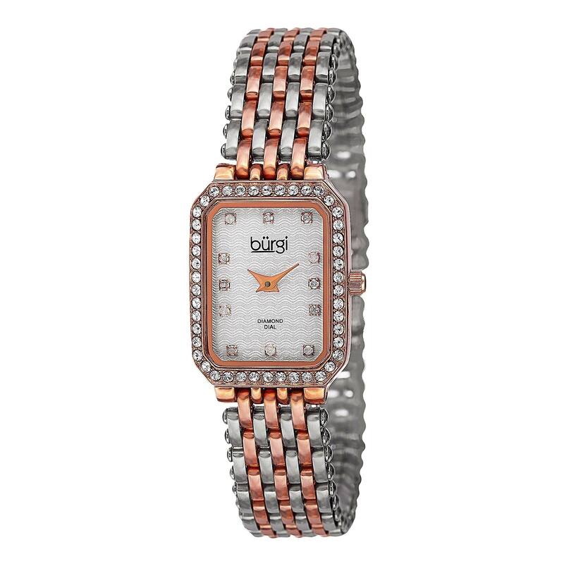 Burgi Women's Swiss Quartz Diamond Stainless Steel Two-Tone Bracelet Watch