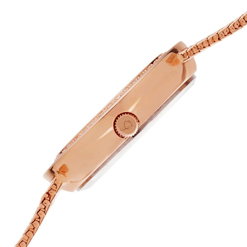Burgi Women's Swiss Quartz Diamond Mesh Rose-Tone Bracelet Watch