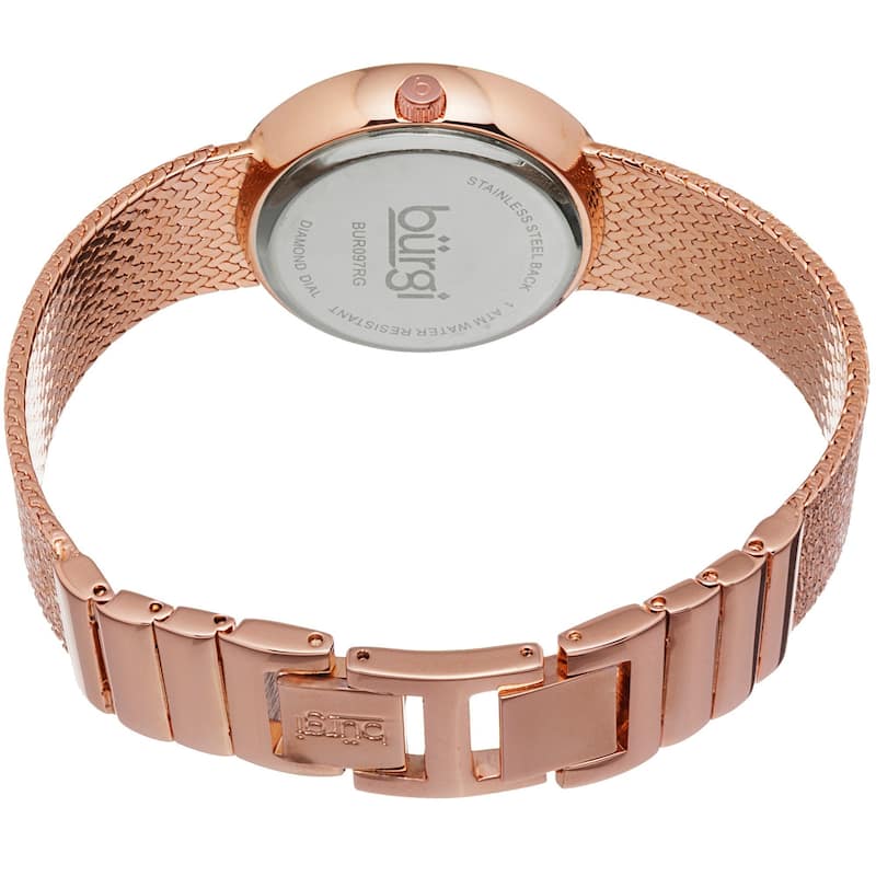 Burgi Women's Swiss Quartz Diamond Mesh Rose-Tone Bracelet Watch