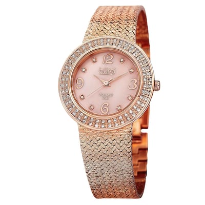 Burgi Women's Swiss Quartz Diamond Mesh Rose-Tone Bracelet Watch