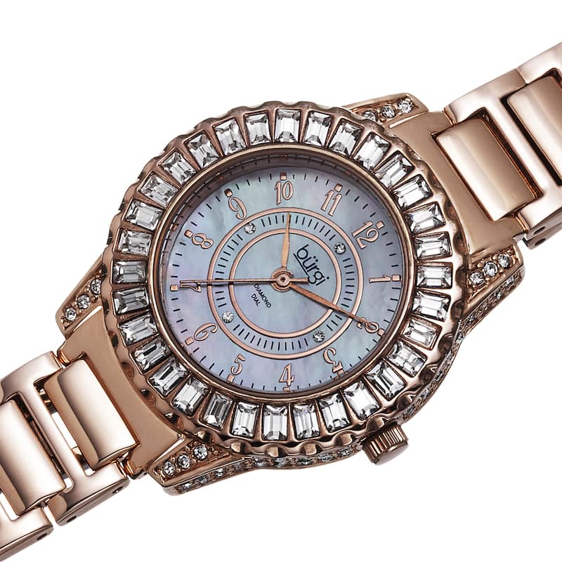 Burgi Women's Swiss Quartz Diamond Rose-Tone Bracelet Watch