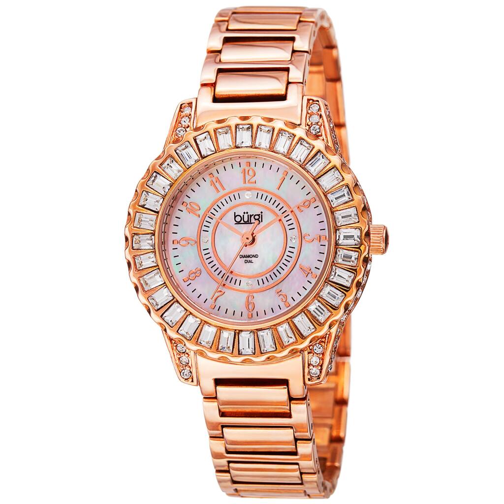 Burgi Women's Swiss Quartz Diamond Rose-Tone Bracelet Watch