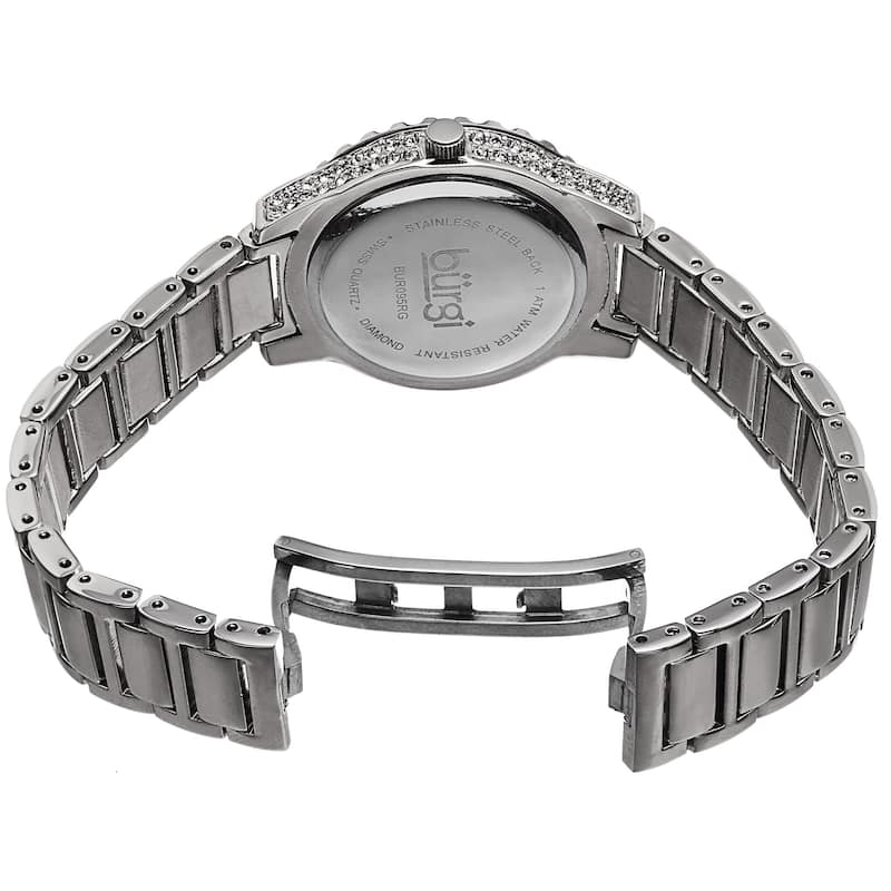 Burgi Women's Swiss Quartz Diamond Silver-Tone Bracelet Watch