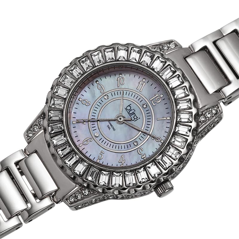 Burgi Women's Swiss Quartz Diamond Silver-Tone Bracelet Watch