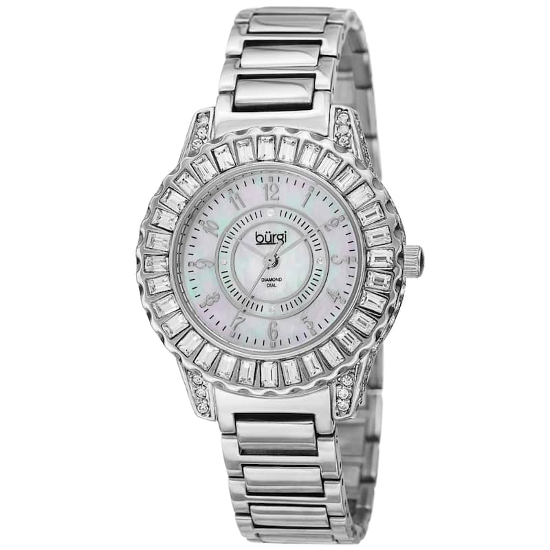Burgi Women's Swiss Quartz Diamond Silver-Tone Bracelet Watch