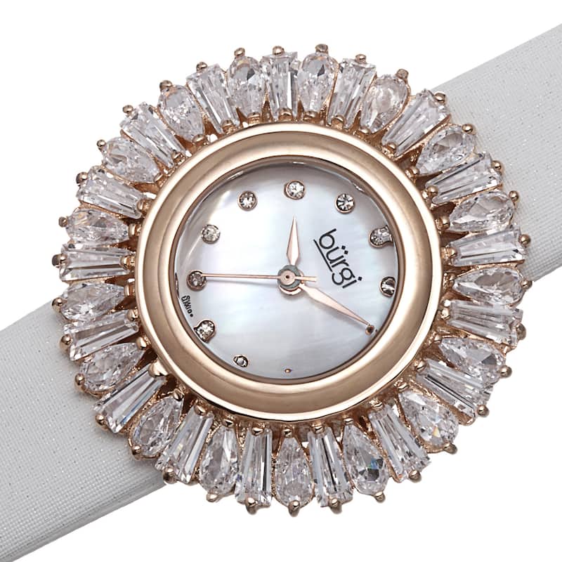 Burgi Women's Swiss Quartz Diamond White Strap Watch