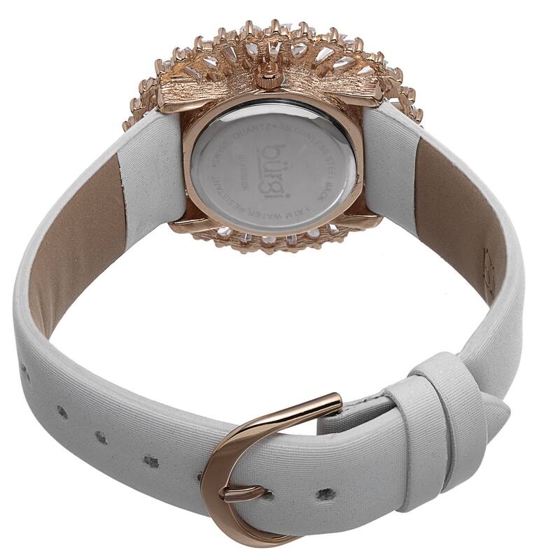 Burgi Women's Swiss Quartz Diamond White Strap Watch