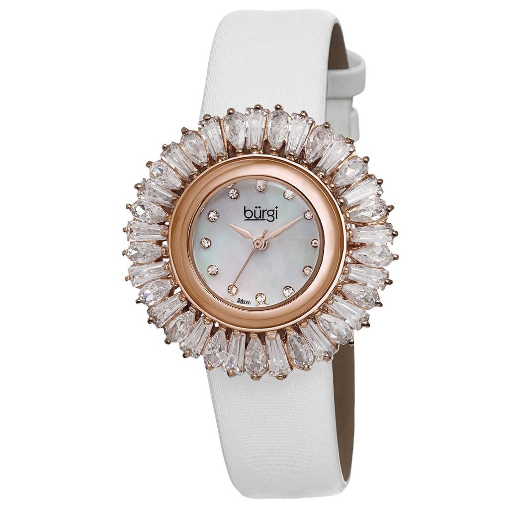 Burgi Women's Swiss Quartz Diamond White Strap Watch