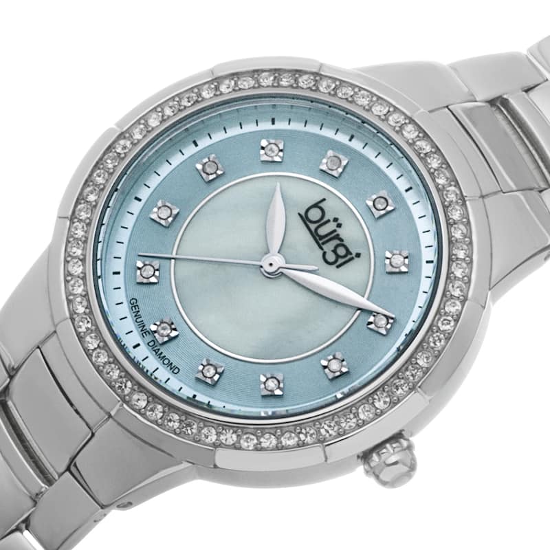 Burgi Women's Swiss Quartz Diamond Stainless Steel Blue Bracelet Watch
