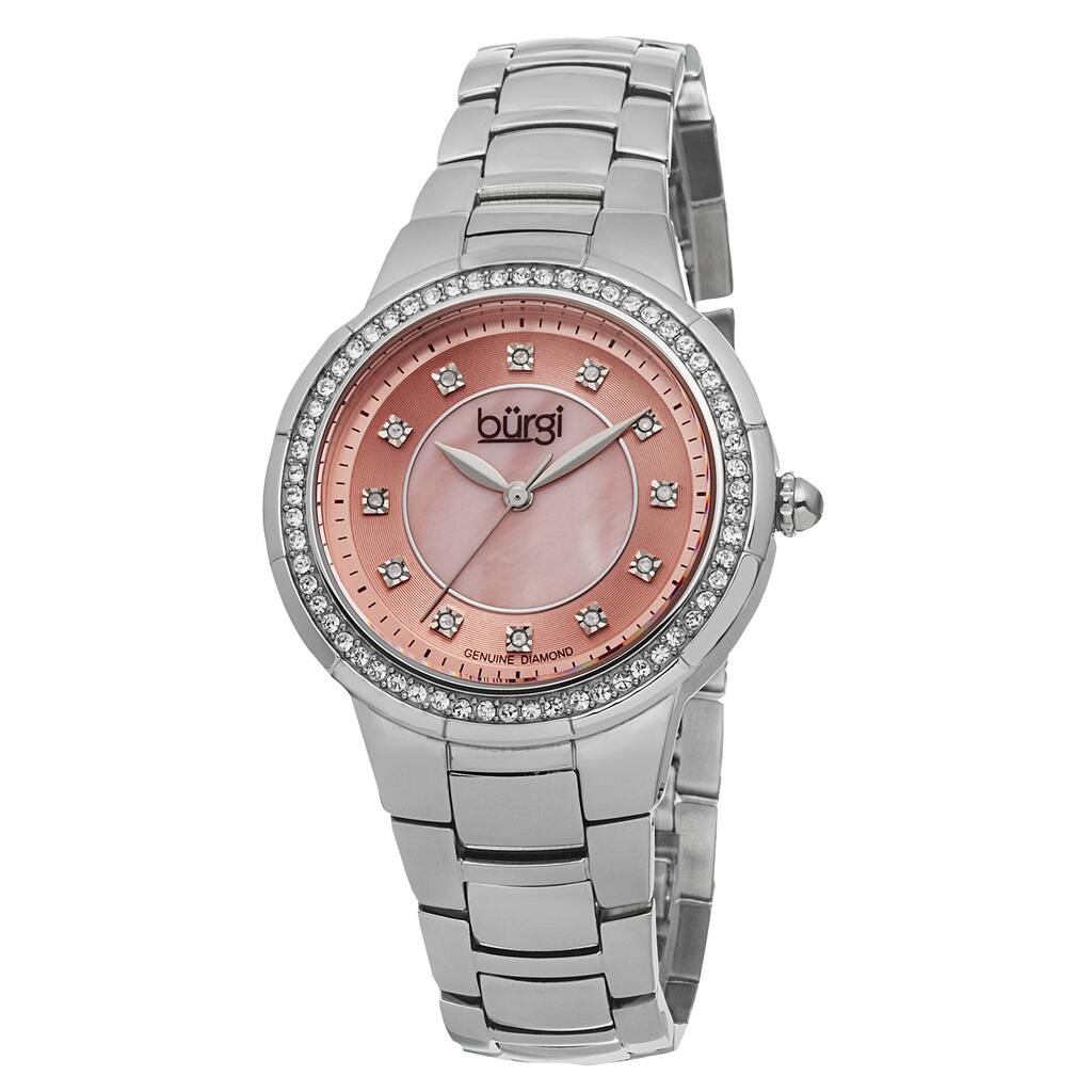 Burgi Women's Swiss Quartz Diamond Stainless Steel Pink Bracelet Watch