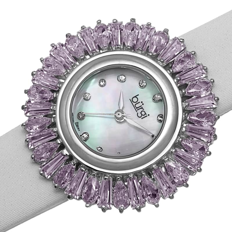 Burgi Women's Swiss Quartz Diamond Pink Strap Watch