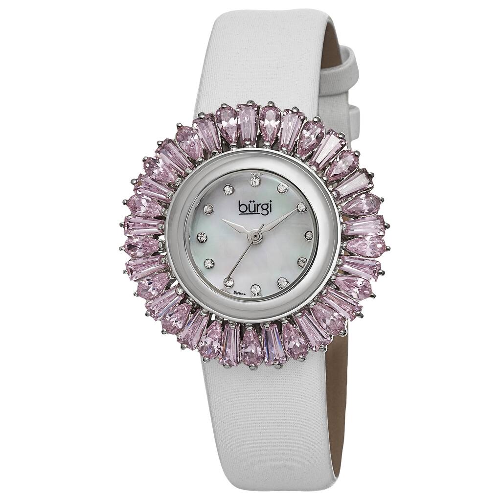 Burgi Women's Swiss Quartz Diamond Pink Strap Watch