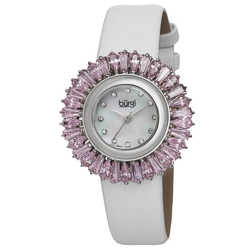 Burgi Women's Swiss Quartz Diamond Pink Strap Watch