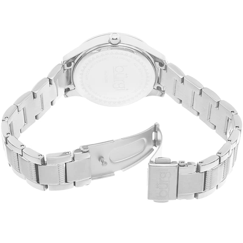 Burgi Women's Quartz Diamond Dial Stainless Steel Silver-Tone Bracelet Watch