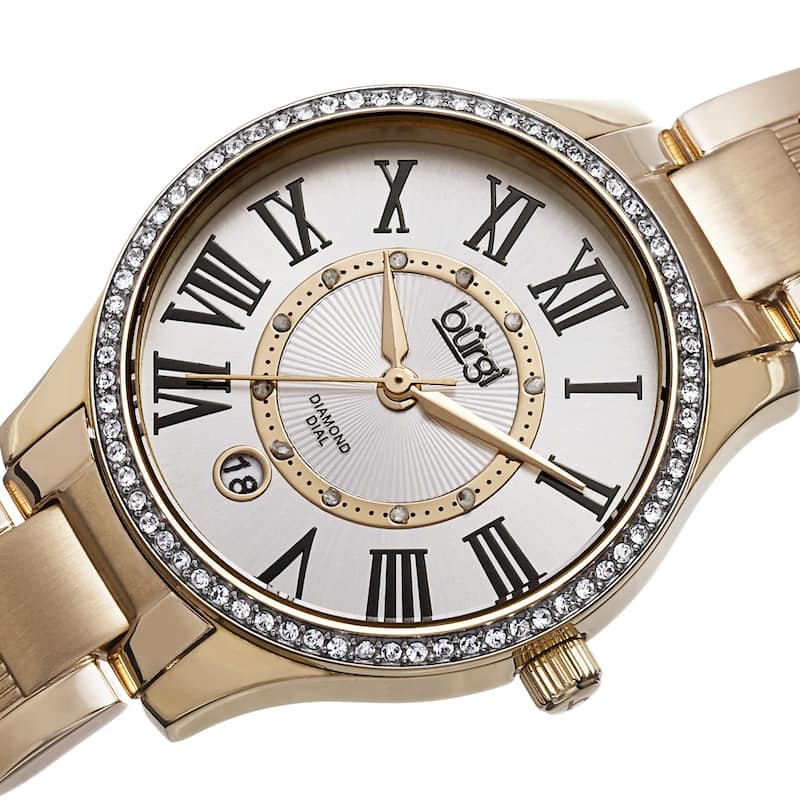 Burgi Women's Quartz Diamond Dial Stainless Steel Gold-Tone Bracelet Watch