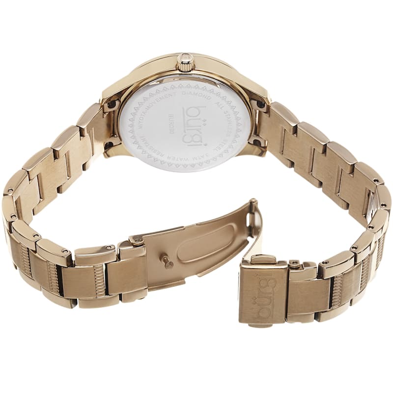 Burgi Women's Quartz Diamond Dial Stainless Steel Gold-Tone Bracelet Watch