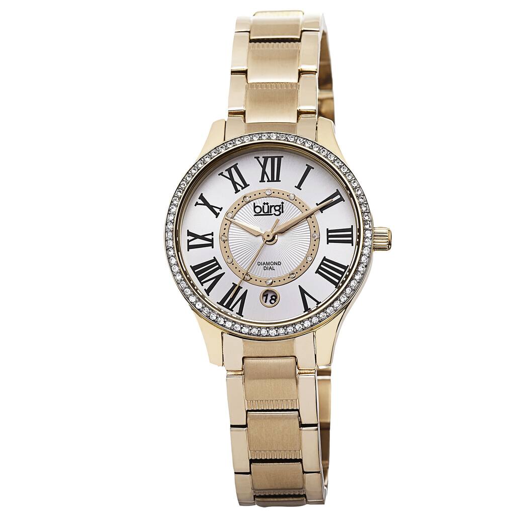 Burgi Women's Quartz Diamond Dial Stainless Steel Gold-Tone Bracelet Watch