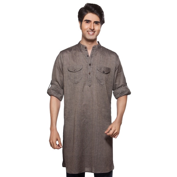 In Sattva Akkriti Mens Long Kurta Banded Collar Tunic (India