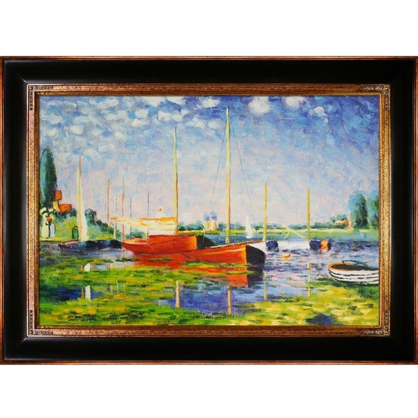Shop Claude Monet 'Red Boats at Argenteuil' Hand Painted Framed Canvas ...