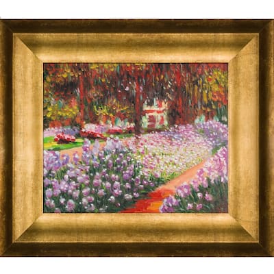 La Pastiche Claude Monet 'Artist's Garden at Giverny' Hand Painted Framed Canvas Art