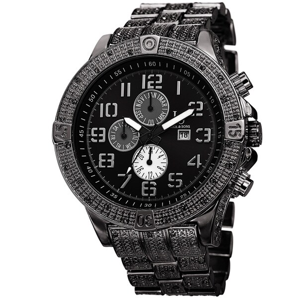 Joshua & Sons Men's Bold Multifunction Dazzling Black Bracelet Watch