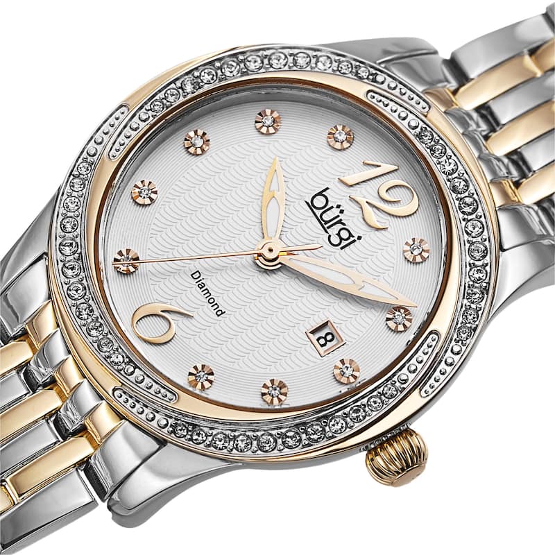 Burgi Women's Quartz Diamond Dial Stainless Steel Two-Tone Bracelet Watch