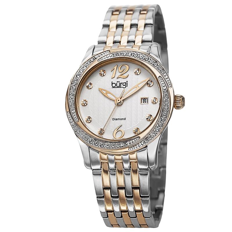 Burgi Women's Quartz Diamond Dial Stainless Steel Two-Tone Bracelet Watch