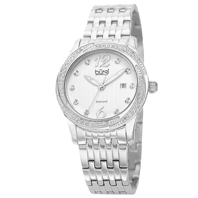 Burgi Women's Quartz Diamond Dial Stainless Steel Silver-Tone Bracelet Watch