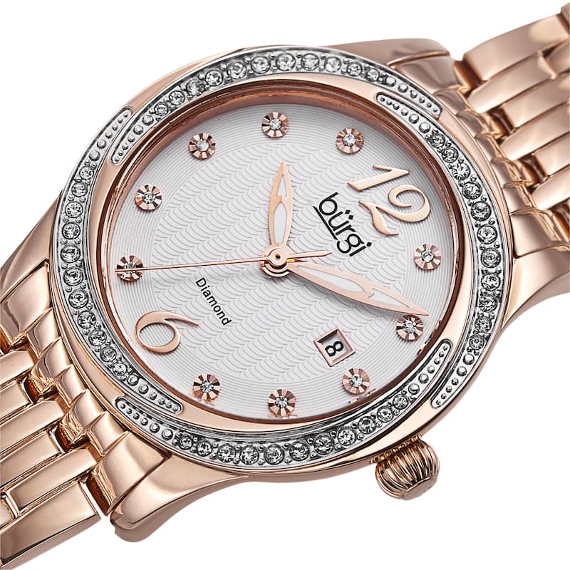 Burgi Women's Quartz Diamond Dial Stainless Steel Rose-Tone Bracelet Watch