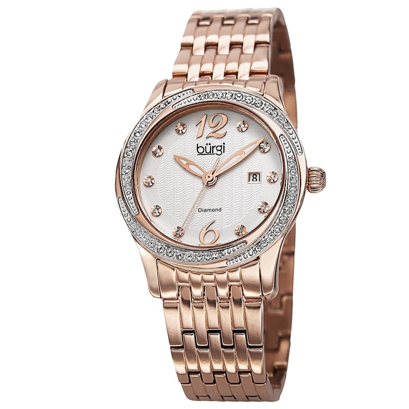 Burgi Women's Quartz Diamond Dial Stainless Steel Rose-Tone Bracelet Watch