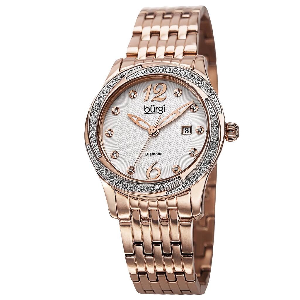 Burgi Women's Quartz Diamond Dial Stainless Steel Rose-Tone Bracelet Watch