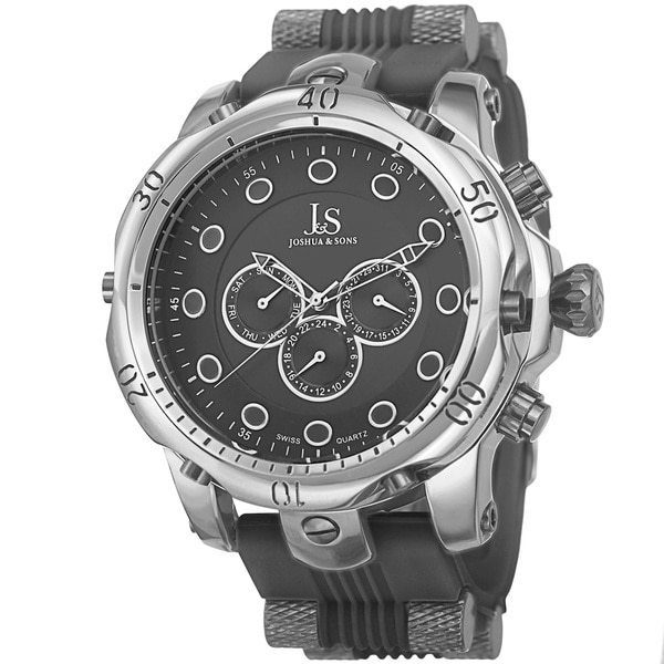 Joshua & Sons Men's Multifunction Swiss Quartz Rubber Black Strap Watch