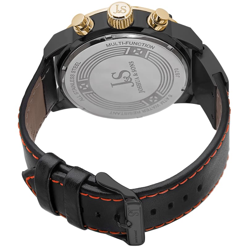 Joshua & Sons Men's Multifunction Double-Layered Dial Leather Gold-Tone Strap Watch