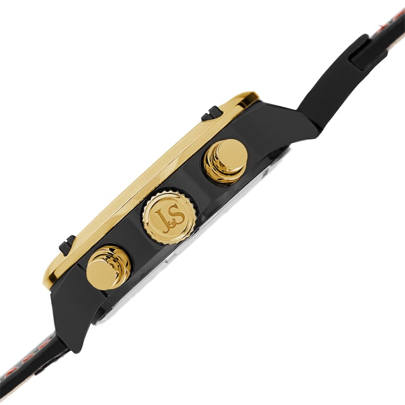 Joshua & Sons Men's Multifunction Double-Layered Dial Leather Gold-Tone Strap Watch