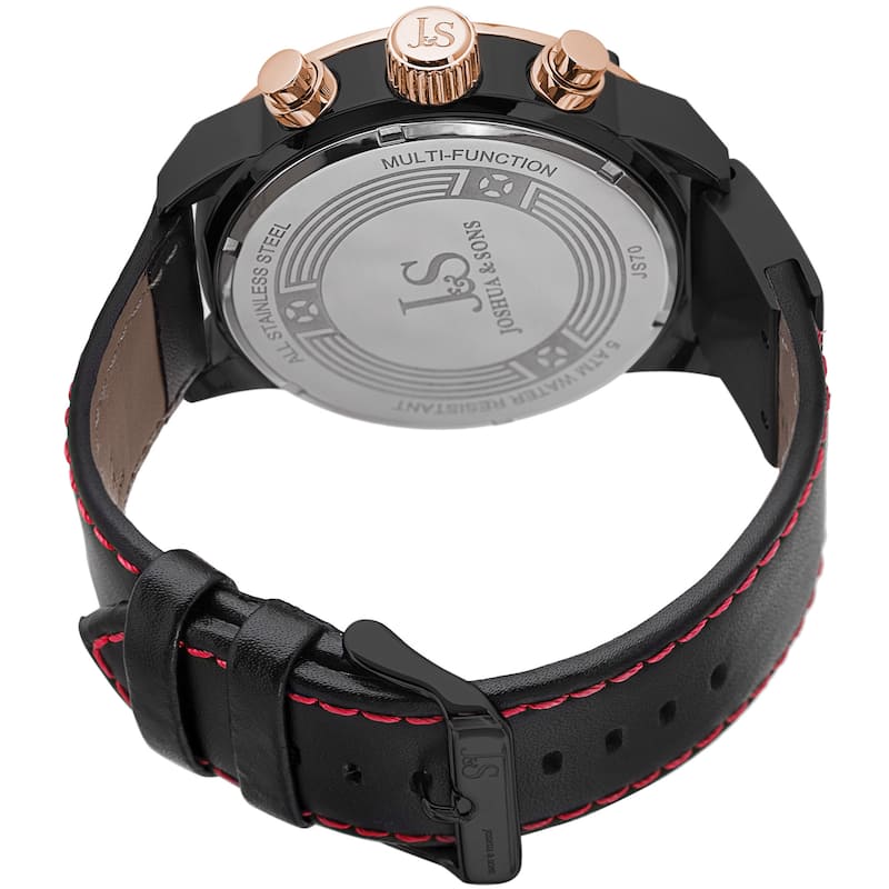 Joshua & Sons Men's Multifunction Double-Layered Dial Leather Rose-Tone Strap Watch