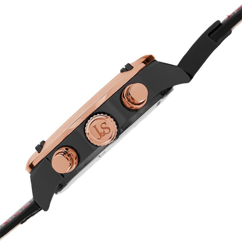 Joshua & Sons Men's Multifunction Double-Layered Dial Leather Rose-Tone Strap Watch