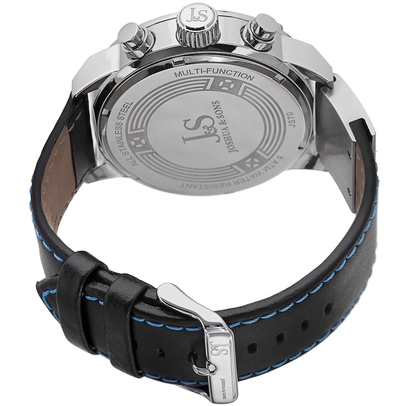 Joshua & Sons Men's Multifunction Double-Layered Dial Leather Blue Strap Watch