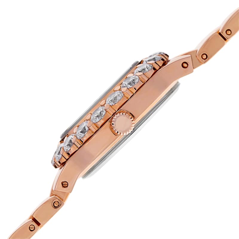 Burgi Women's Swiss Quartz Crystal-Accented Rose-Tone Bracelet Watch