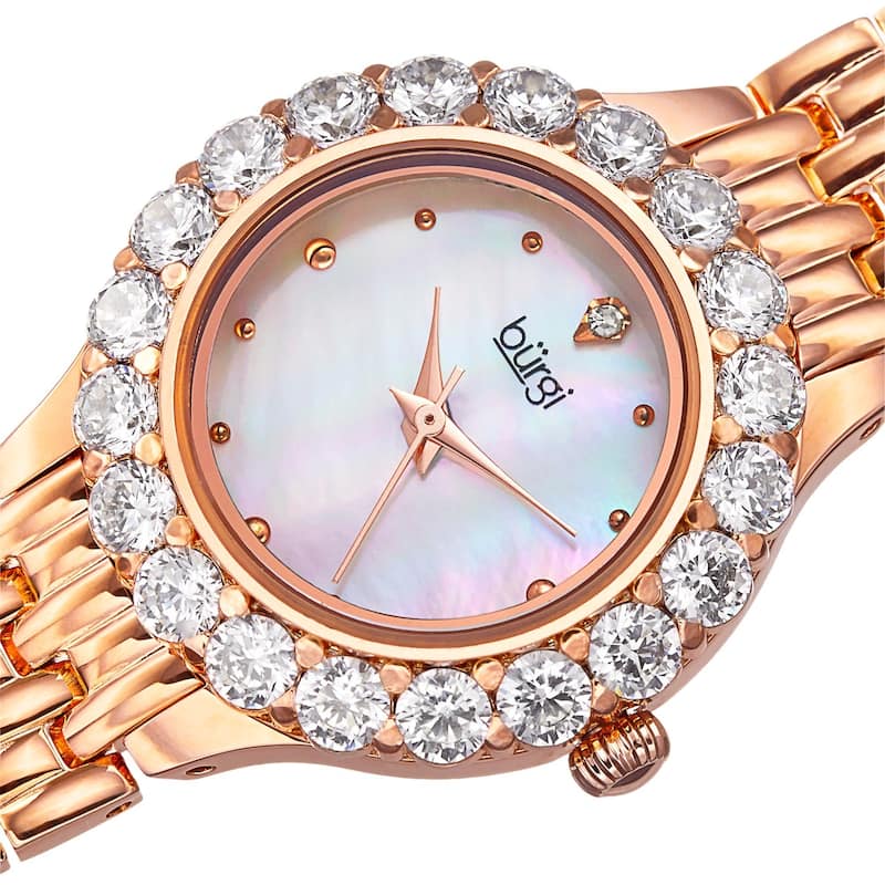 Burgi Women's Swiss Quartz Crystal-Accented Rose-Tone Bracelet Watch