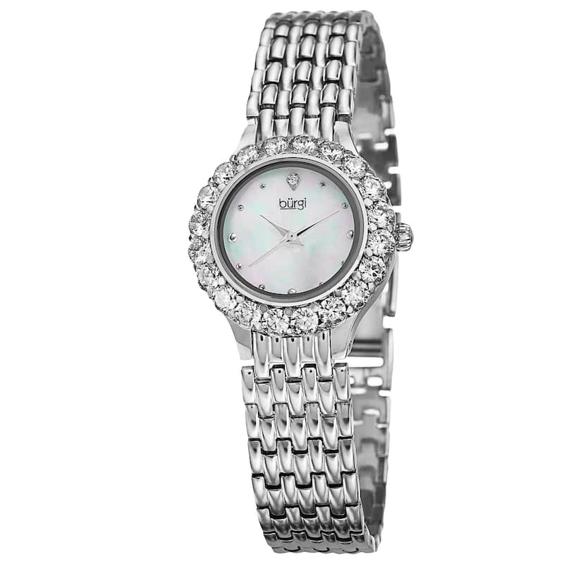 Burgi Women's Swiss Quartz Crystal-Accented Silver-Tone Bracelet Watch