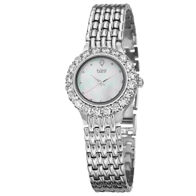Burgi Women's Swiss Quartz Crystal-Accented Silver-Tone Bracelet Watch