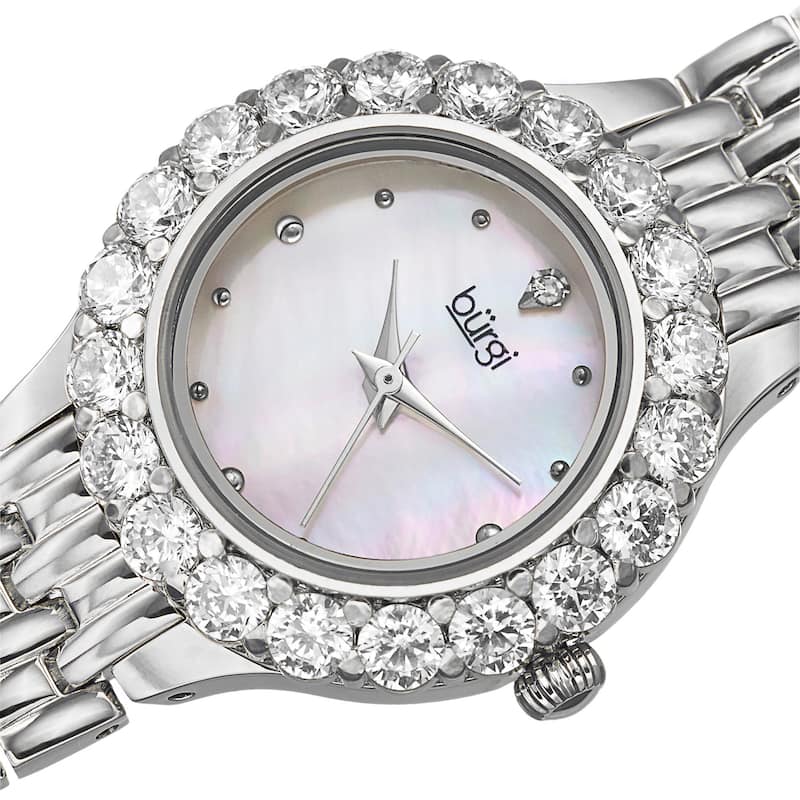Burgi Women's Swiss Quartz Crystal-Accented Silver-Tone Bracelet Watch